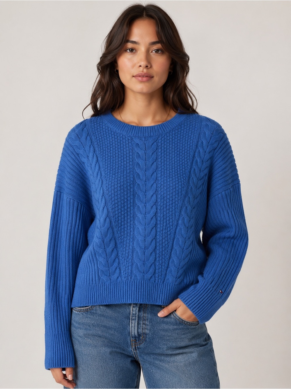 Tommy Hilfiger Royal Blue Cable Knit Crewneck Sweater
